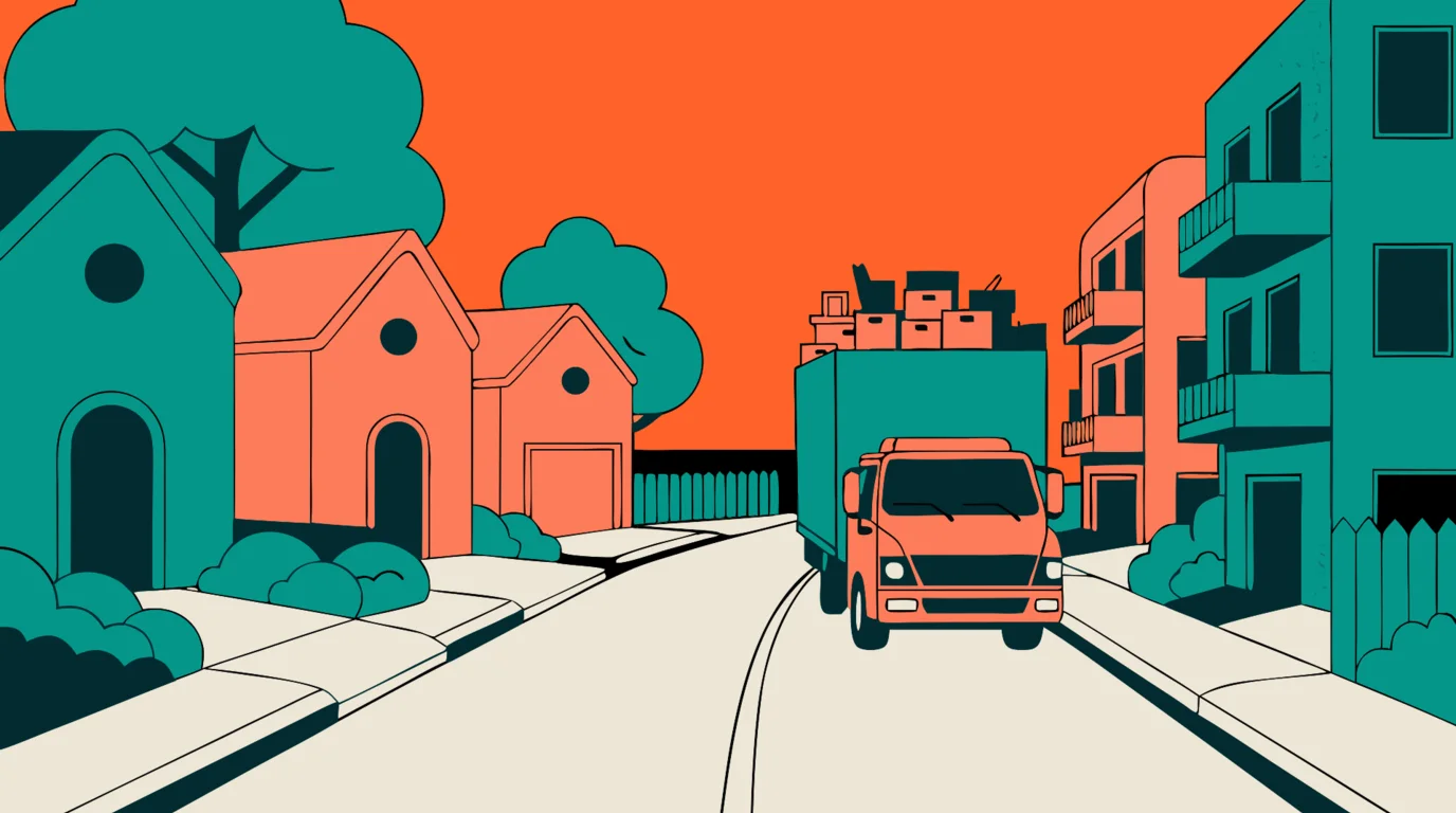 A flat-illustration street scene of a removal in Punchbowl